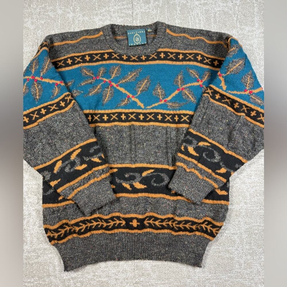 Gaeltarra Ireland Vintage All Pure Wool Printed Crewneck Sweater Mens Size M